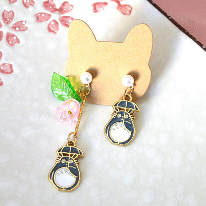 Boucles d'oreilles Totoro et fleur