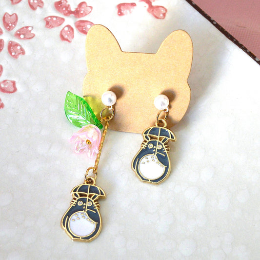 Boucles d'oreilles Totoro et fleur