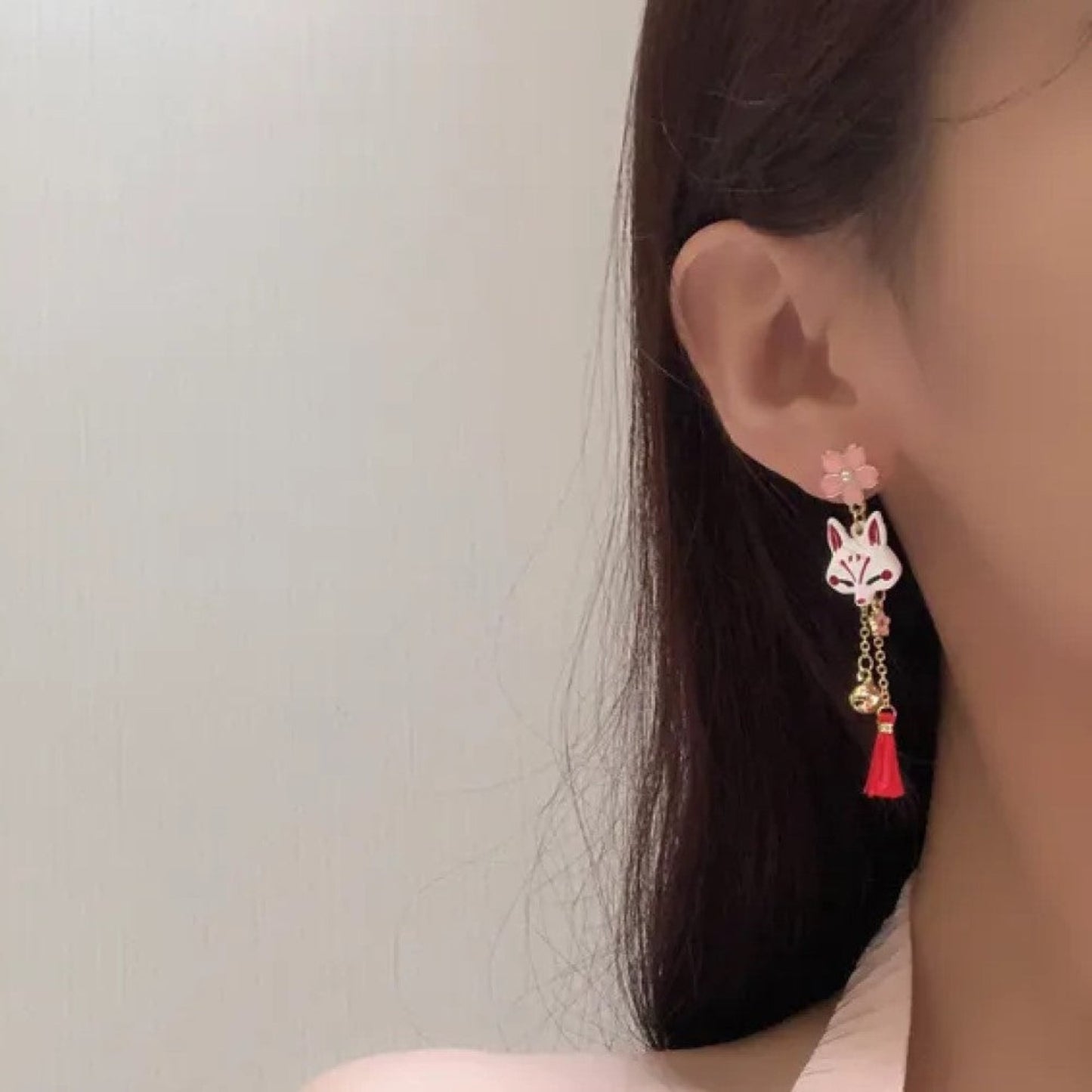 Boucles d'oreilles kitsune sakura