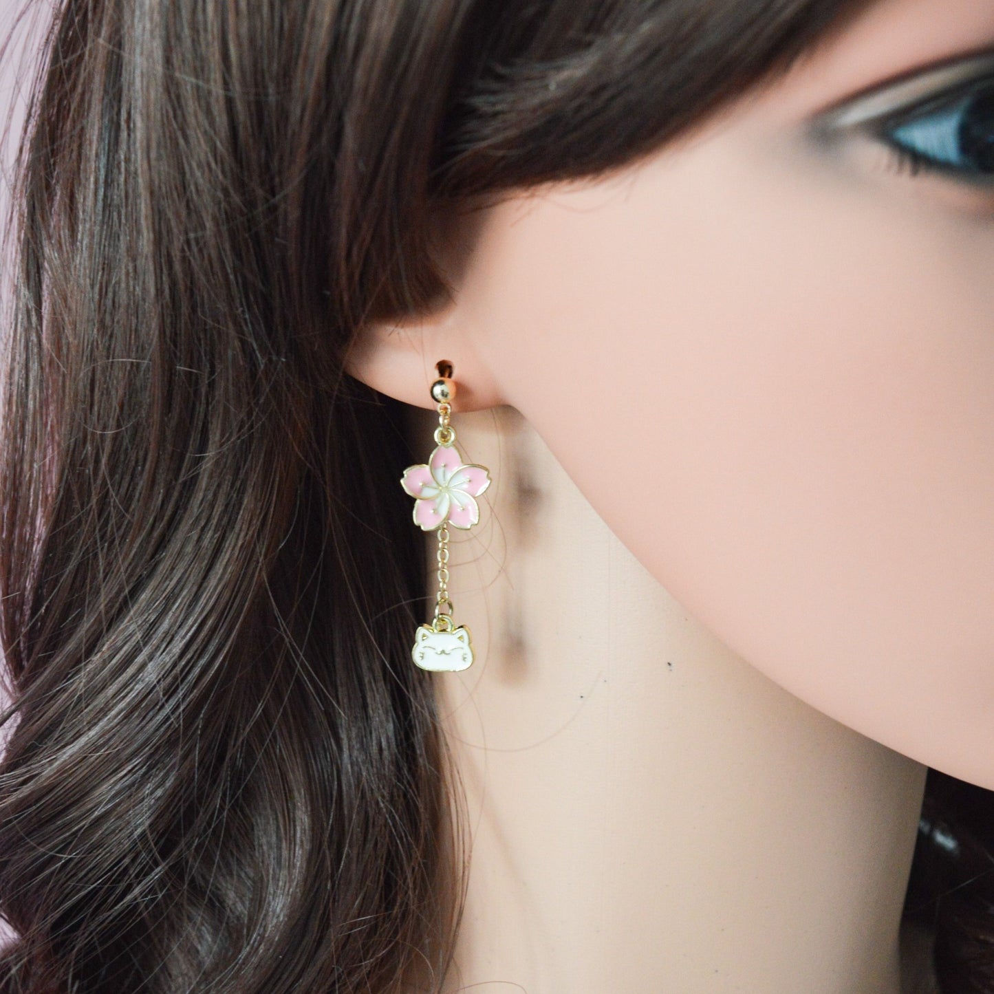 Boucles d'oreilles neko fleur de sakura