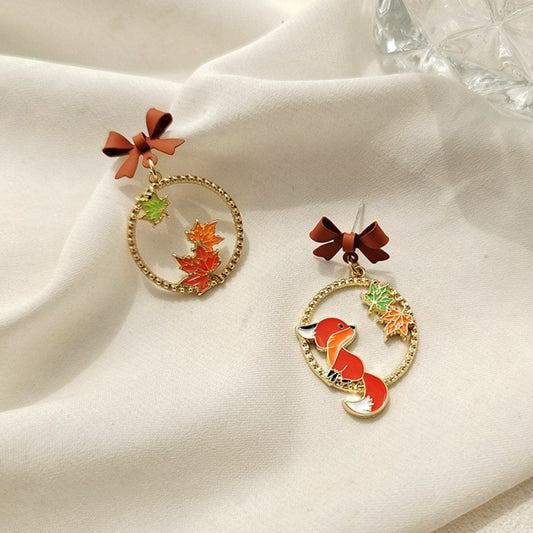 Boucles d'oreilles renard et feuilles d'automne