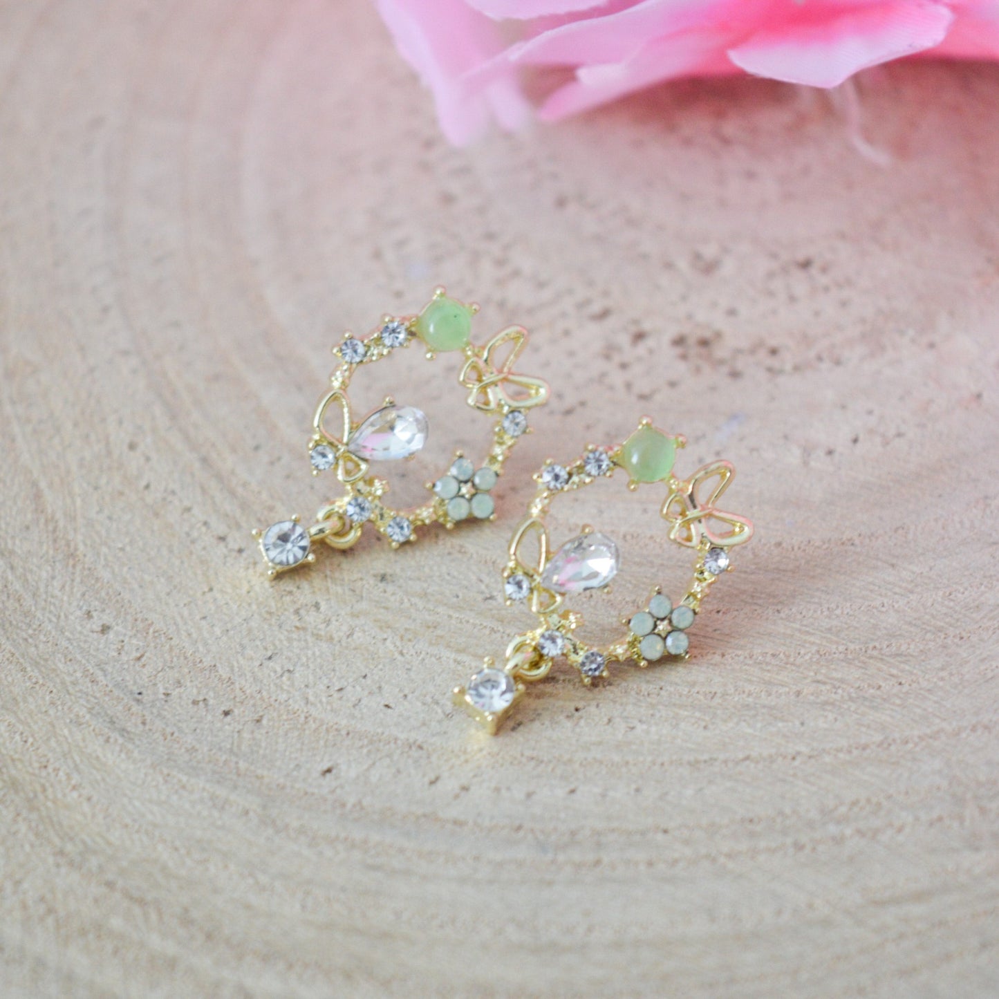 Boucles d'oreilles ronde de papillons et strass