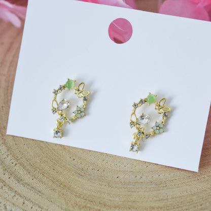 Boucles d'oreilles ronde de papillons et strass