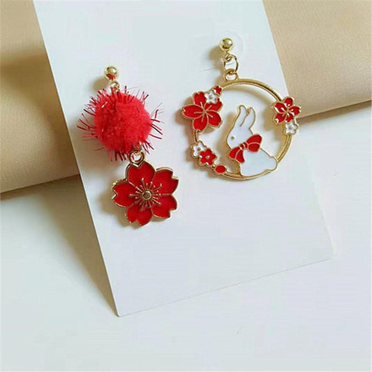 Boucles d'oreilles usagi sakura rouge