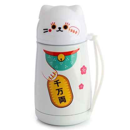 bouteille isotherme au design maneki neko. Elle garde vos boissons chaudes et fraiches pendant plusieurs heures. design mignon kawaii