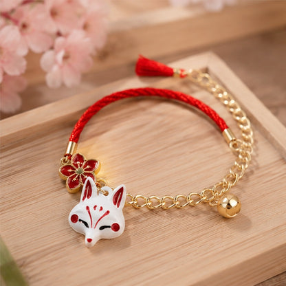 Bracelet kitsune porté au poignet – longueur 18+5 cm alliage zinc et corde