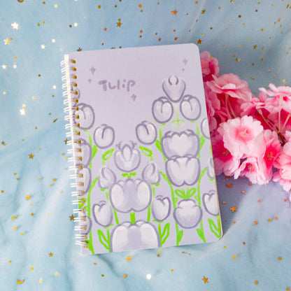 Cahier à spirales tulipes violettes