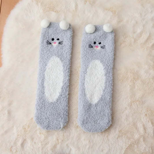 Chaussettes pilou chat gris