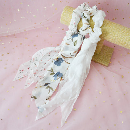 Chouchou foulard blanc fleuri