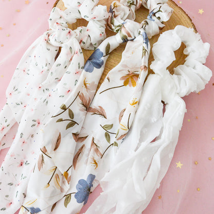 Chouchou foulard blanc fleuri