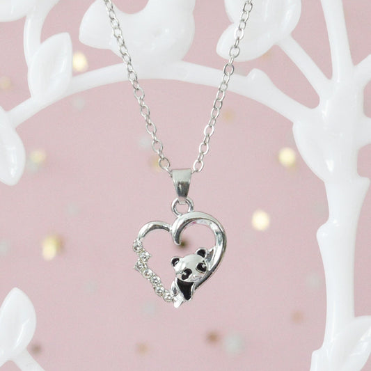 Collier amour de panda argenté