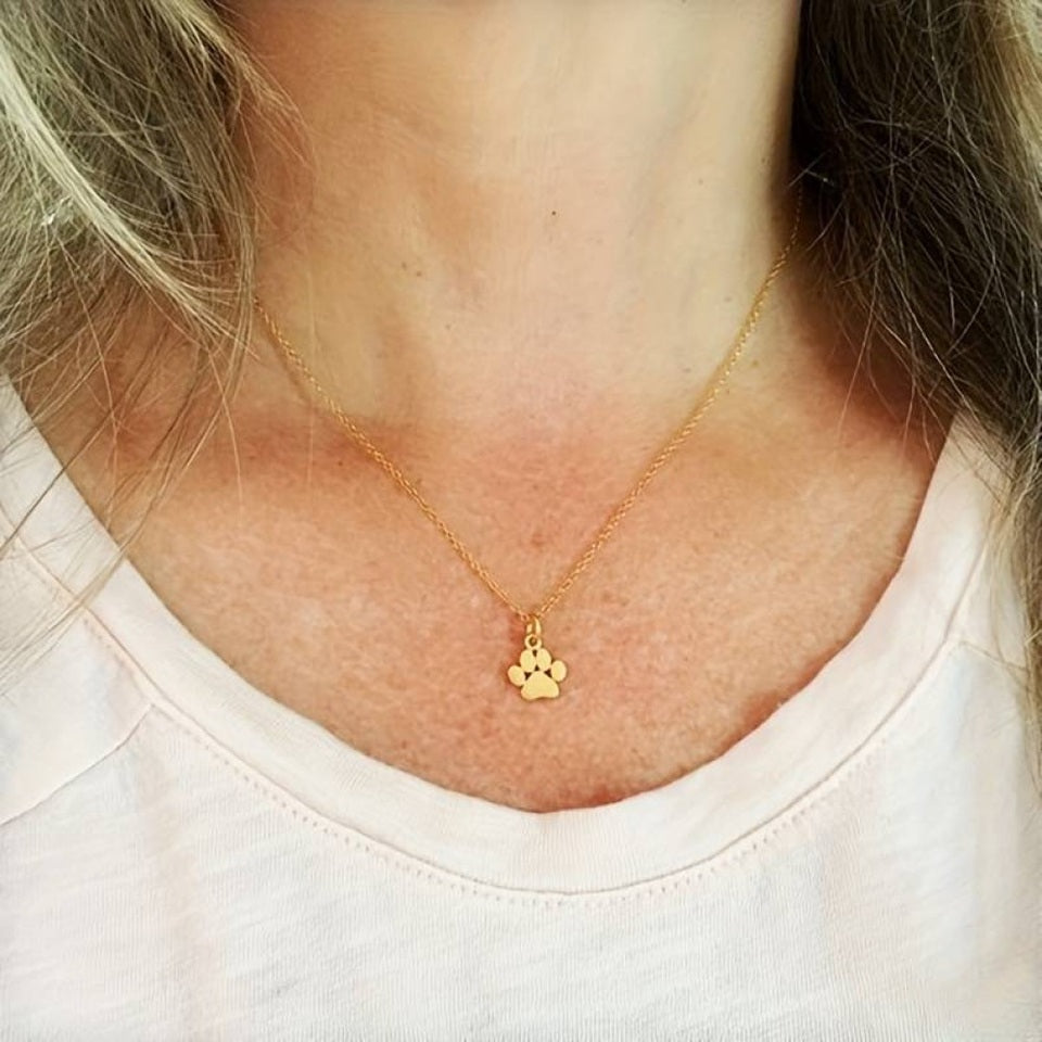 un collier argentée en forme d'une adorable patte de chat ou de chien