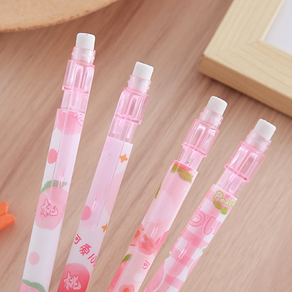 des critériums au motif et couleur de pêche. Look frais, fruité et coloré trop mignon. Idéal pour le dessin et l'écriture.