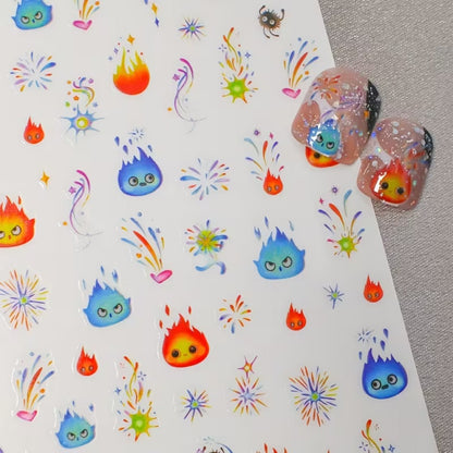 des stickers pour un nail art explosif, coloré et mignon. Avec un design Calcifer, ils ajoutent une touche de magie. Pratiques et faciles à utiliser, ils rappellent le film du Studio Ghibli.
