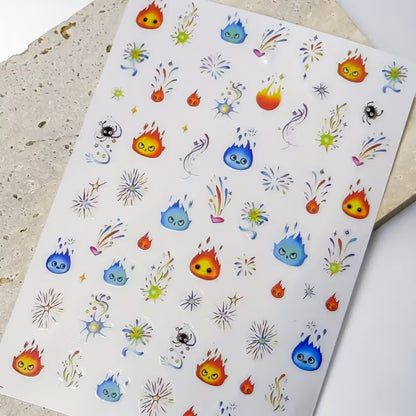 des stickers pour un nail art explosif, coloré et mignon. Avec un design Calcifer, ils ajoutent une touche de magie. Pratiques et faciles à utiliser, ils rappellent le film du Studio Ghibli.
