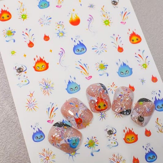 des stickers pour un nail art explosif, coloré et mignon. Avec un design Calcifer, ils ajoutent une touche de magie. Pratiques et faciles à utiliser, ils rappellent le film du Studio Ghibli.