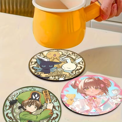 des dessous de verre en bois de superbes illustrations de Sakura Kinomoto et de ses amis de Card Captor Sakura.  Idéal pour les apéros entre amis, pour ne pas tâcher la table.