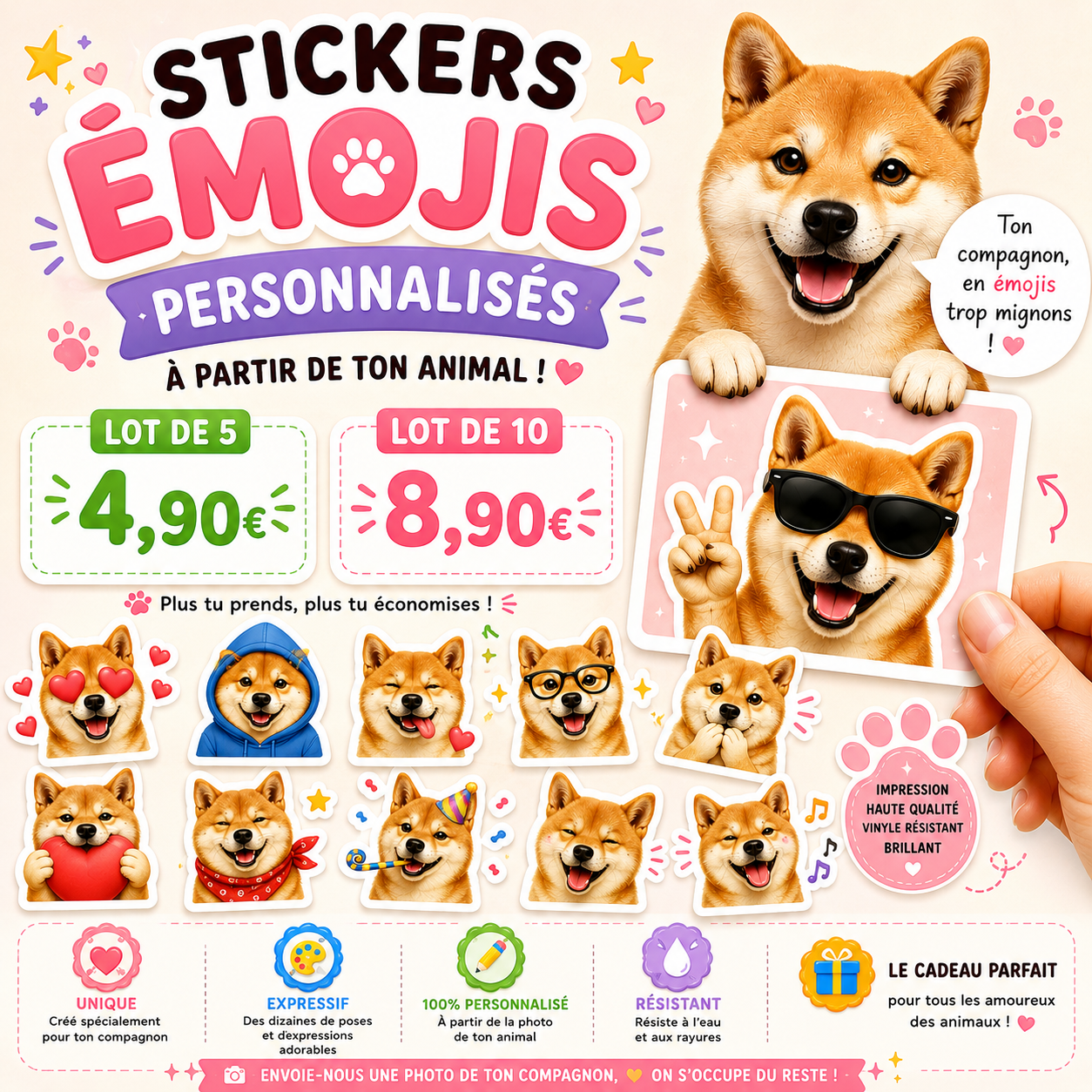 🐾 Pack d’Émojis Personnalisés de Votre Animal – Stickers Kawaii