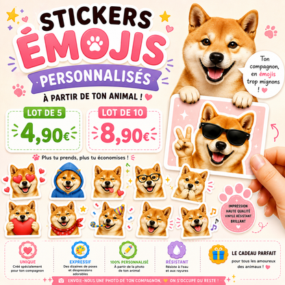 🐾 Pack d’Émojis Personnalisés de Votre Animal – Stickers Kawaii