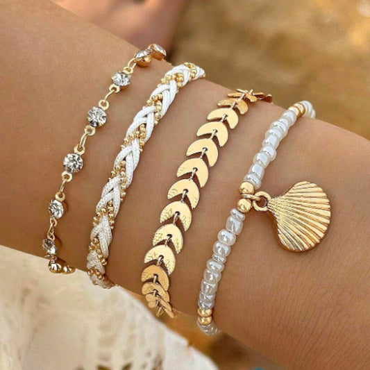 Ensemble de 4 bracelets bohème doré