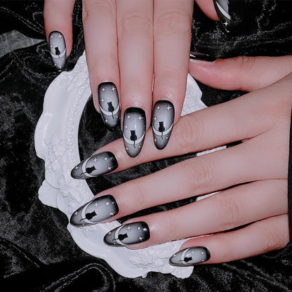 Press on nails motif chats lune