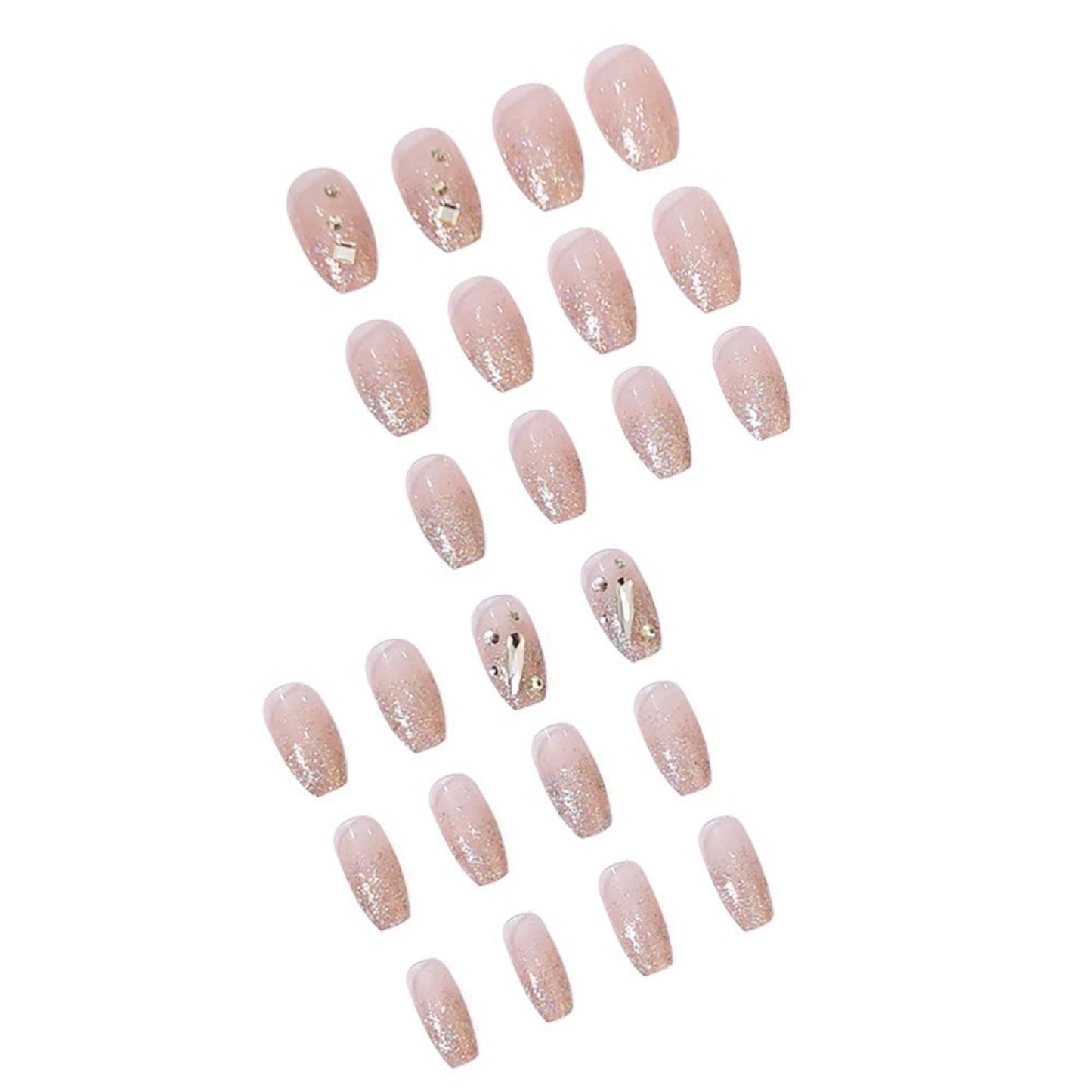 Faux ongles rose nude pailleté et strass