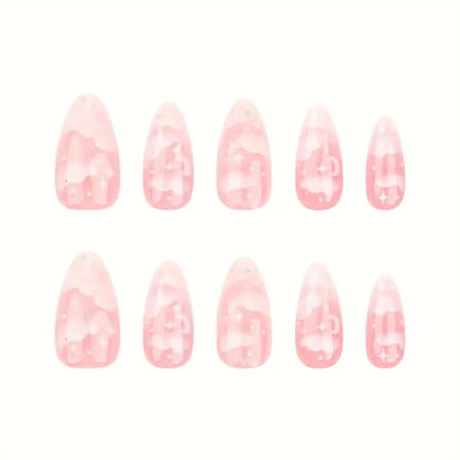 Faux ongles press on nails rose et nuages blancs