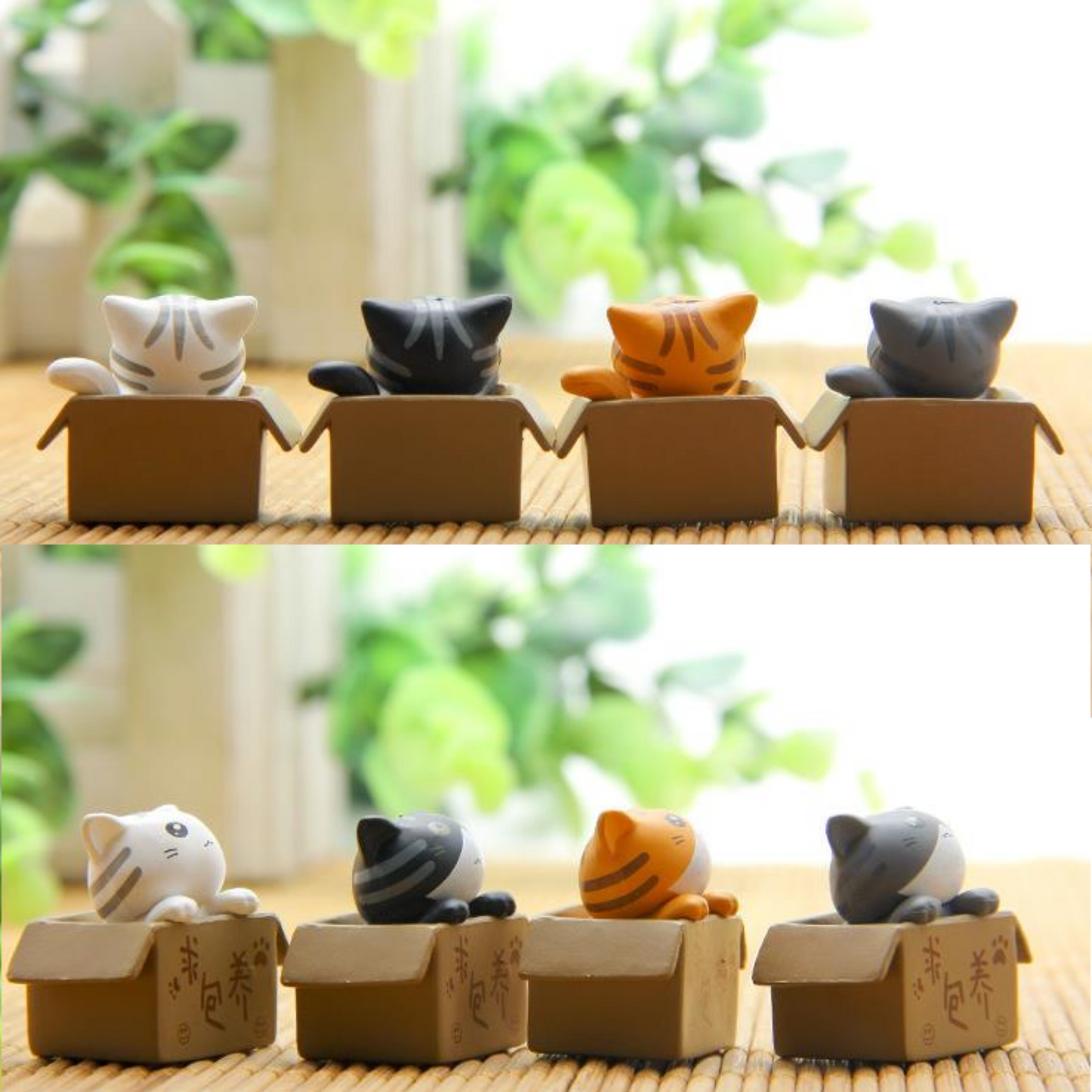 Figurine chat dans son carton