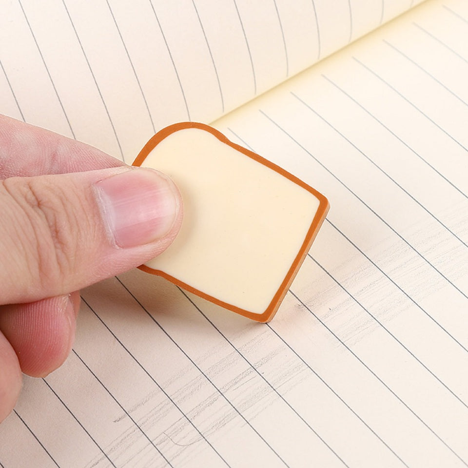 Ces gommes en forme de tranches de pain de mie sont ultra réalistes ! Enfermées dans un sachet, on pourrait les confondre avec un vrai pain de mie tranché. Rigolo et amusant !