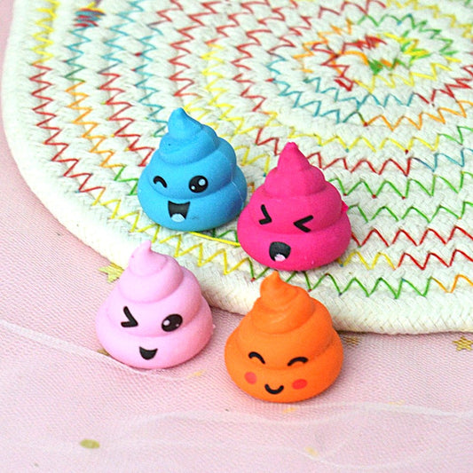 des gommes en forme de crottes colorées trop mignonnes qui possèdent une expression kawaii adorable et amusante