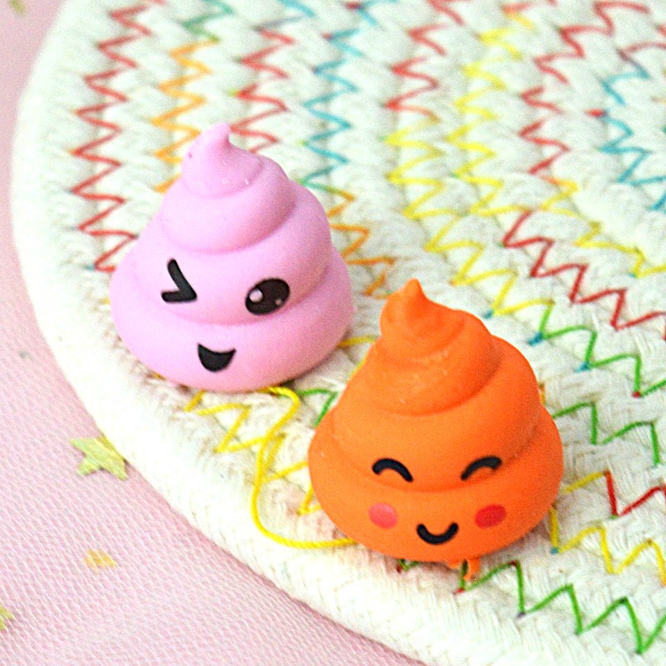 des gommes en forme de crottes colorées trop mignonnes qui possèdent une expression kawaii adorable et amusante