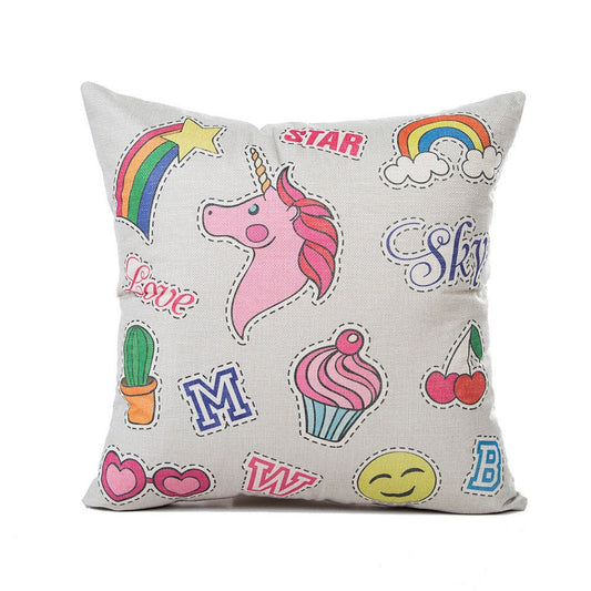 Housse de coussin en lin licorne cupcake