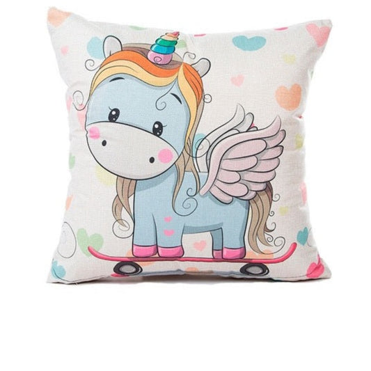 Housse de coussin en lin licorne en skate