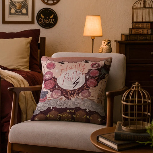 une housse de coussin inspiré de Harry Potter et du volet L'ordre du phoenix. On y retrouve des détails iconiques de cet épisode.