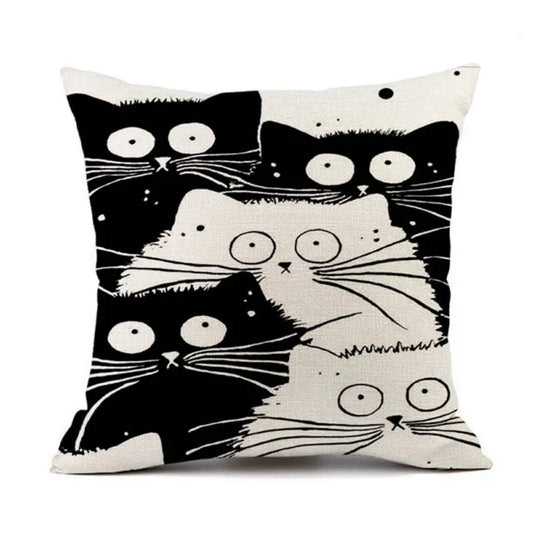 Housse de coussin chats noirs et blancs