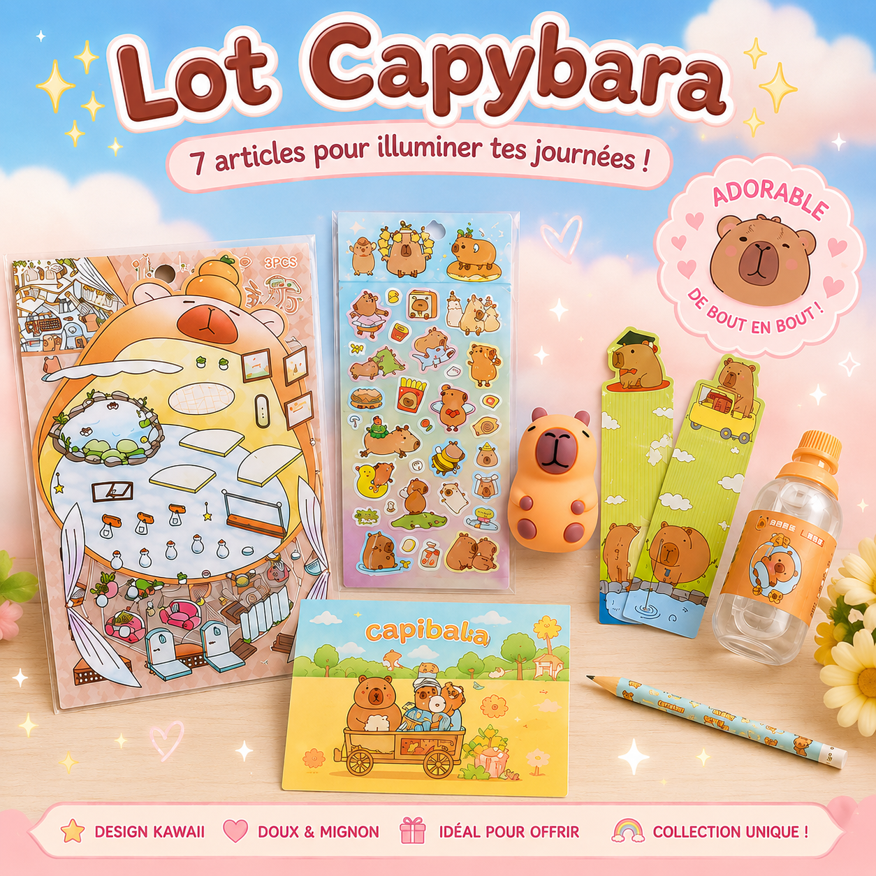 lot papeterie capybara