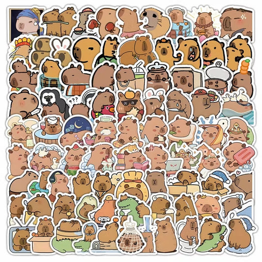 un lot de 20 stickers inspiré des capybaras. Idéal pour le scrapbooking, ils sont adorablement représentés dans des situations de la vie quotidienne drôles et amusantes.