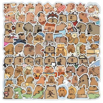 un lot de 20 stickers inspiré des capybaras. Idéal pour le scrapbooking, ils sont adorablement représentés dans des situations de la vie quotidienne drôles et amusantes.