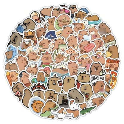 un lot de 20 stickers inspiré des capybaras. Idéal pour le scrapbooking, ils sont adorablement représentés dans des situations de la vie quotidienne drôles et amusantes.