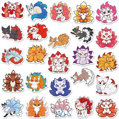 un lot de 20 stickers reprenant un design de kistune à une ou plusieurs queues. Ce renard mythique du folklore japonais ajoute une touche mystérieuse à tous vos projets.