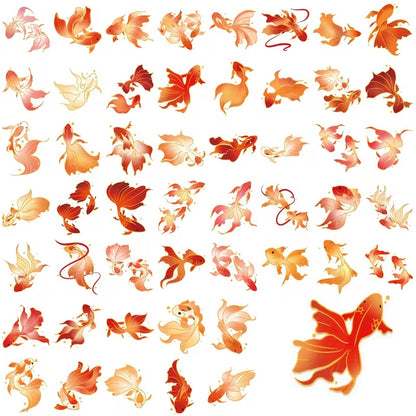 un lot de 20 stickers en forme de carpe koï papillons, coloris rouges finitions dorés