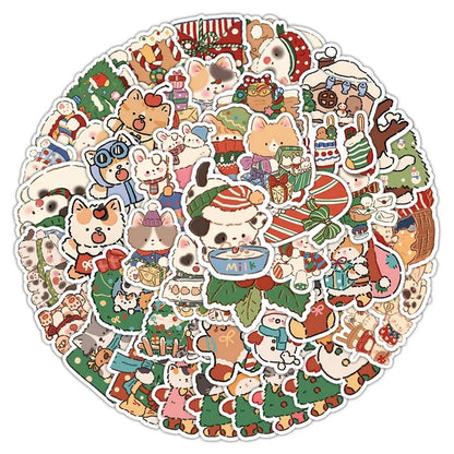 un lot de 20 stickers représentant un ou plusieurs chats autour du thème de Noël. Ils s'amusent avec les décorations de fêtes dans des scènes amusantes et rigolotes.