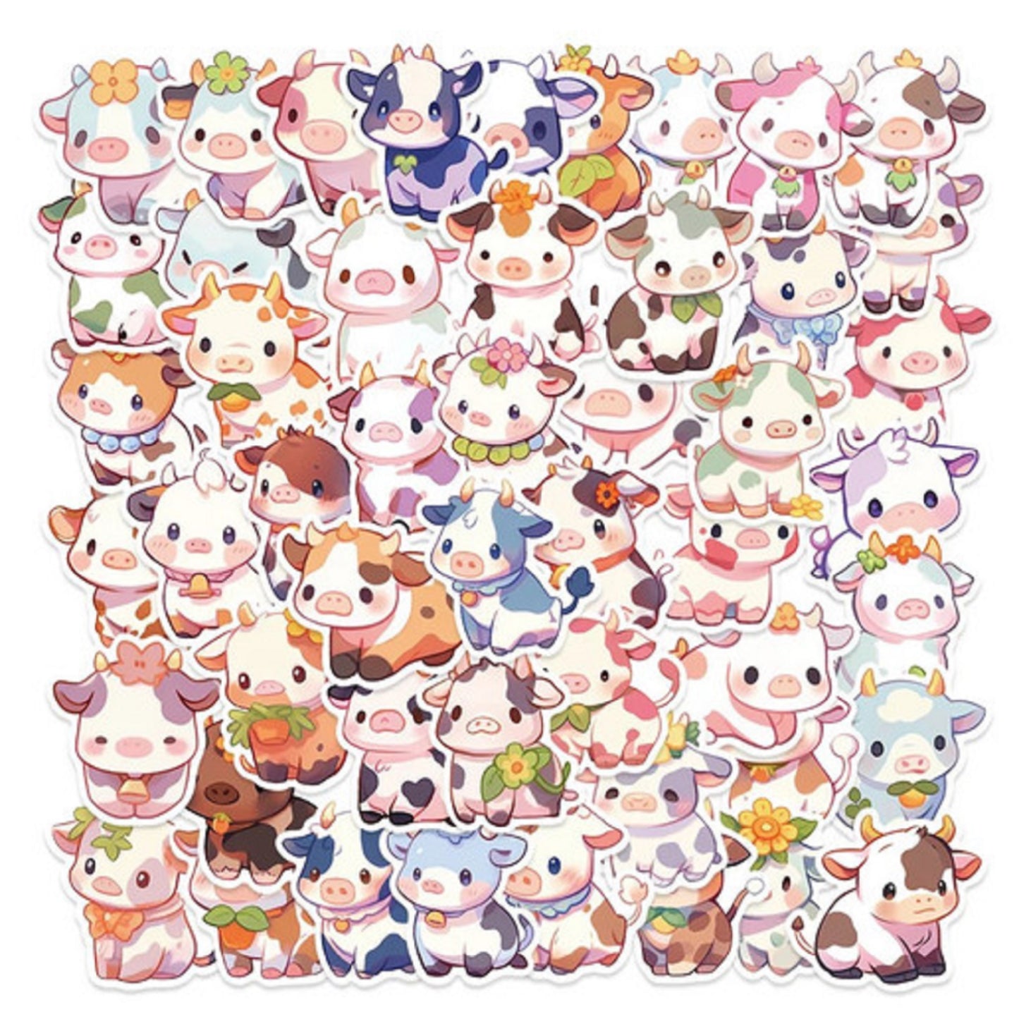 Lot de 20 stickers chibi vaches