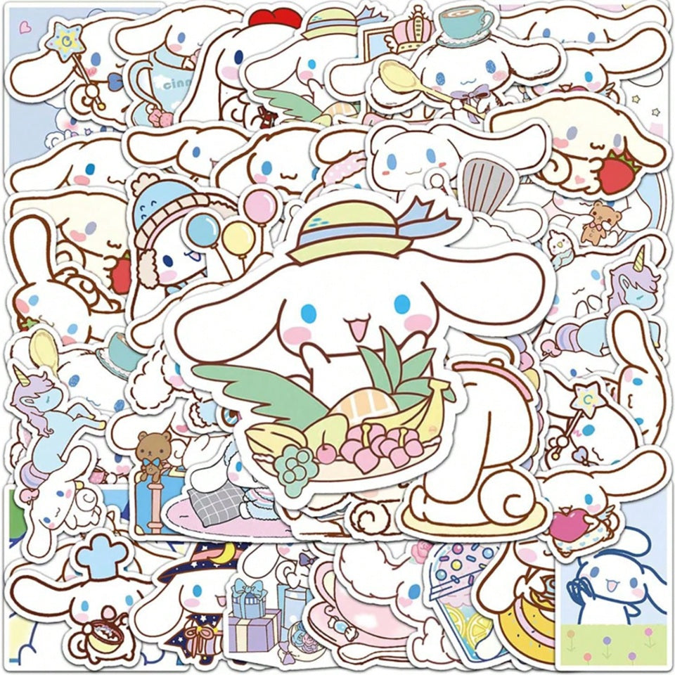 un lot de 20 stickers inspirés de Cinnamoroll. Couleurs bleus pastels et design ultra mignon
