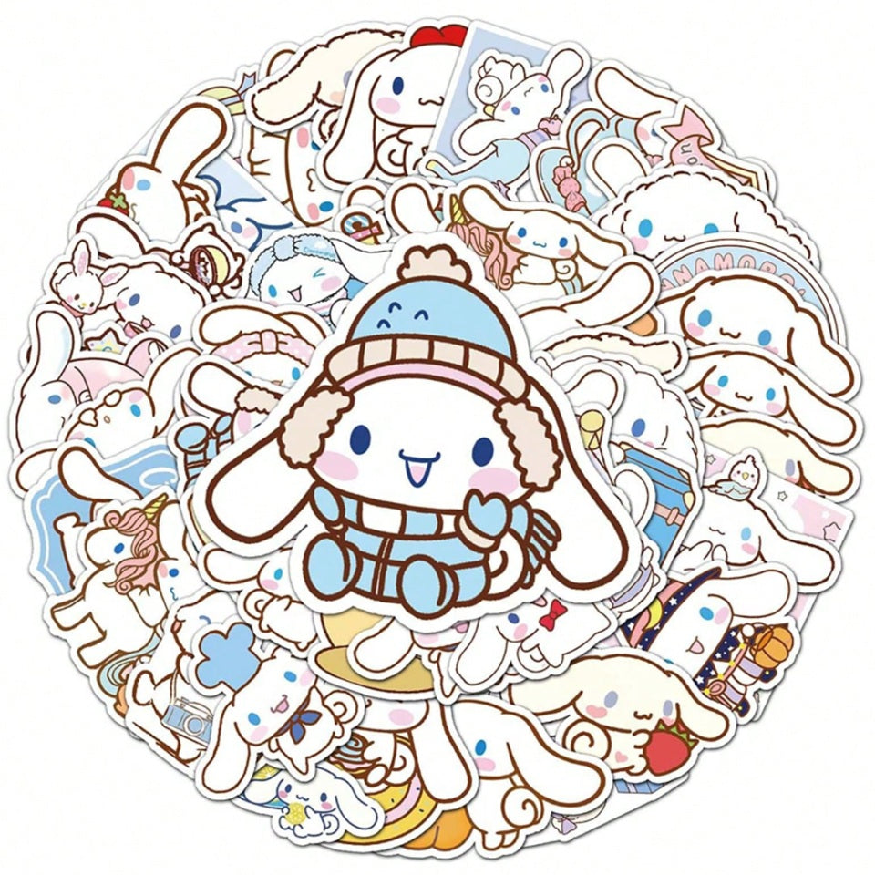 un lot de 20 stickers inspirés de Cinnamoroll. Couleurs bleus pastels et design ultra mignon