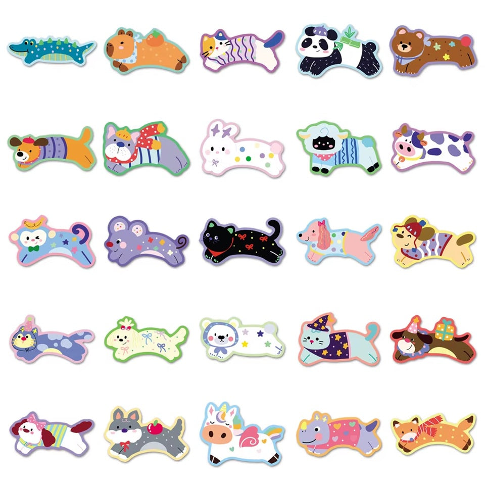 un lot de 20 stickers en forme d'animaux tout colorés et tout mignons ! Ils portent des pulls colorés, portent des couronnes de fleurs ou des chapeaux. Ils égayent votre carnets, cahiers, cartes et tout autre projet créatif.
