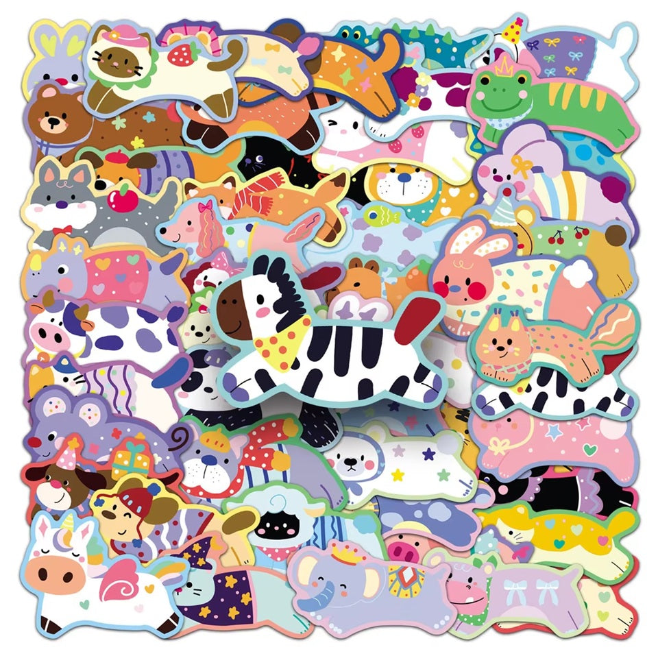 un lot de 20 stickers en forme d'animaux tout colorés et tout mignons ! Ils portent des pulls colorés, portent des couronnes de fleurs ou des chapeaux. Ils égayent votre carnets, cahiers, cartes et tout autre projet créatif.