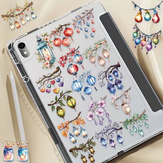 des stickers en forme de lanternes diverses et colorées (lampions, ampoules, coeurs, lanternes chinoises etc...)pour apporter une touche lumineuse et romantique à vos projets.