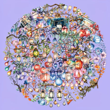 des stickers en forme de lanternes diverses et colorées (lampions, ampoules, coeurs, lanternes chinoises etc...)pour apporter une touche lumineuse et romantique à vos projets.