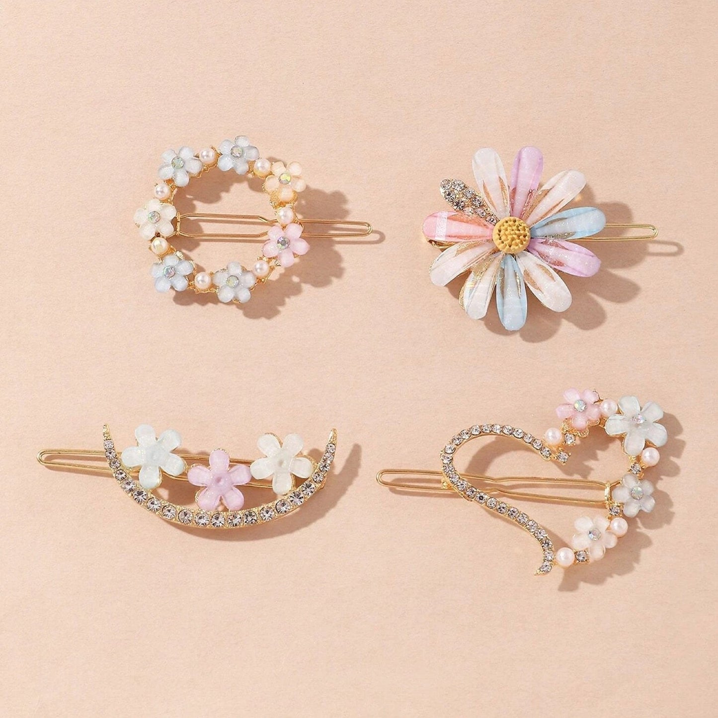 Lot de 4 barrettes à cheveux fleuries